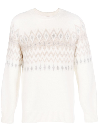 Brunello Cucinelli Fair Isle Jacquard-knit Sweater In Neutrals