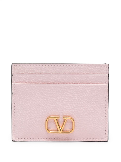Valentino Garavani Vlogo Signature Leather Cardholder In Pink