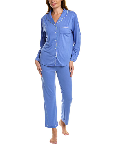 Flora By Flora Nikrooz 2pc Knit Notch Collar Pajama Set In Blue