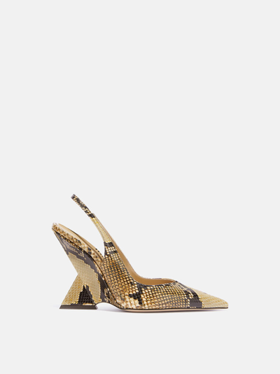 Attico Cheope Python-effect Leather Slingback Pumps In Beige