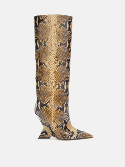 Attico Cheope Snake-effect Leather Knee-high Boots In Sand And Black