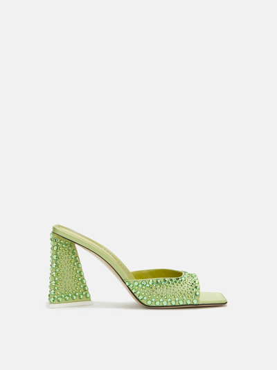 Attico Mini Devon Embellished Satin Mules In Lime