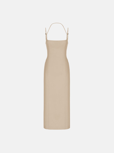 Attico Gabardine Midi Dress In Beige