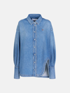 Attico Blue Shirt With Classic Collar And Embroidered Detail On The Front In Cotton Woman In Washed Blue