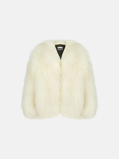 Attico Mongolian Fur Coat In White