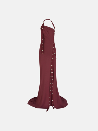 Attico Halterneck Button-detail Dress In Brown