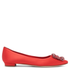 Manolo Blahnik Hangisi Red Satin Flats