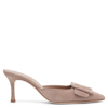 Manolo Blahnik 50mm Maysale Suede Mules In Nude