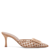 Manolo Blahnik Maysalebi 70 Beige Mesh Mules