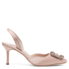 Manolo Blahnik Hangisi Kitten-heel Satin Slingback Pumps In Mnud