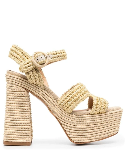 Castaã±er Adriana Raffia Platform Sandals In Neutrals