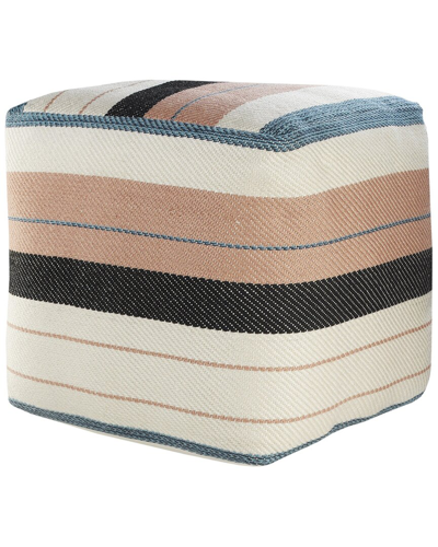 Lr Home Ella White/pink Striped Hand-woven Ottoman Pouf