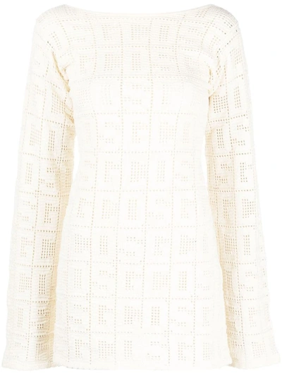 Gcds Long-sleeved Dress With Crochet Monogram In Off White
