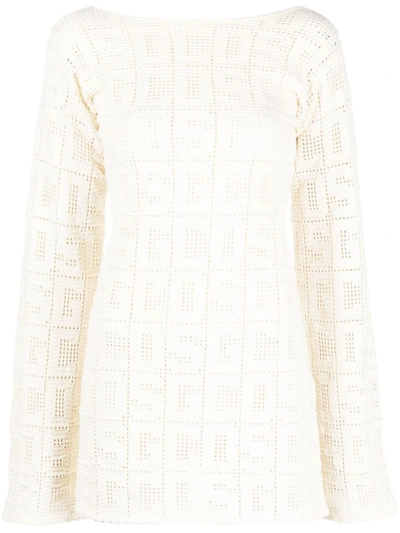 Gcds Crochet-monogram Long-sleeve Dress In Off White