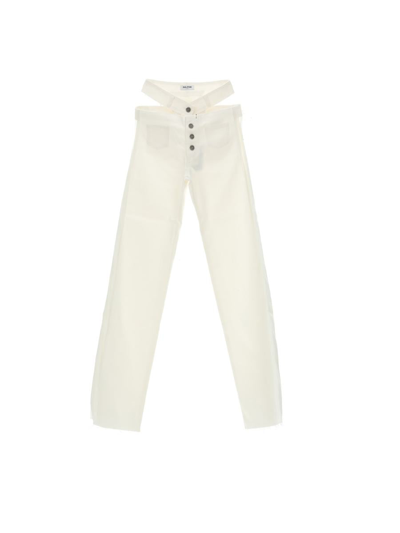 Julfer X-tina Double High-waisted Cotton Trousers In Cream