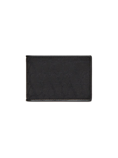 VALENTINO GARAVANI MEN'S TOILE ICONOGRAPHE WALLET IN TECHNICAL FABRIC WITH LEATHER DETAILS