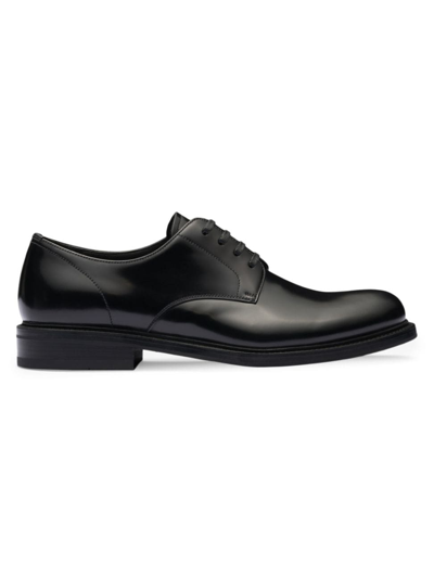 Prada Men's Brushed Leather Lace-up Shoes In Black