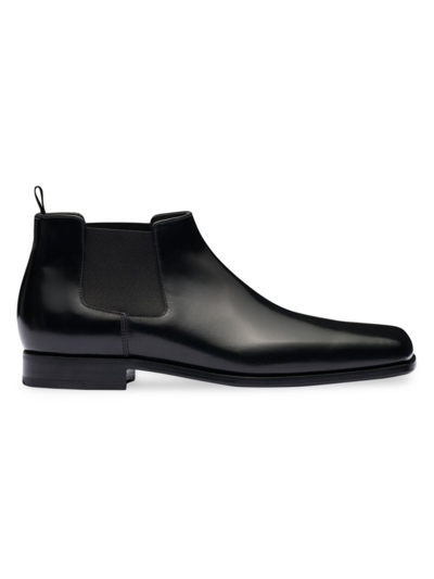 Prada Men's Brushed Leather Chelsea Boots In Black