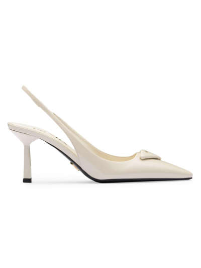 Prada Women's Patent Leather Slingback Pumps In White