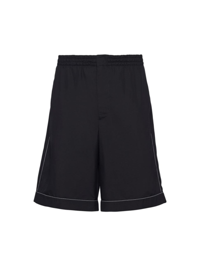 Prada Bermuda Brand-logo Silk Shorts In Nero