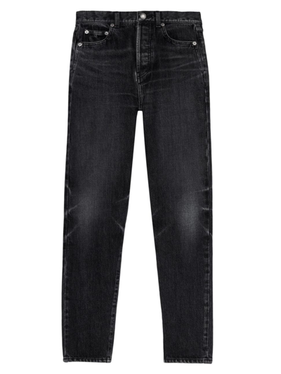 Saint Laurent Women's Slim-fit Jeans In Dirty Medium Denim In Dirty Medium Black