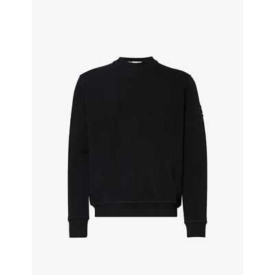 Sandbanks Mens Black Brand-patch Crewneck Stretch-organic-cotton Sweatshirt