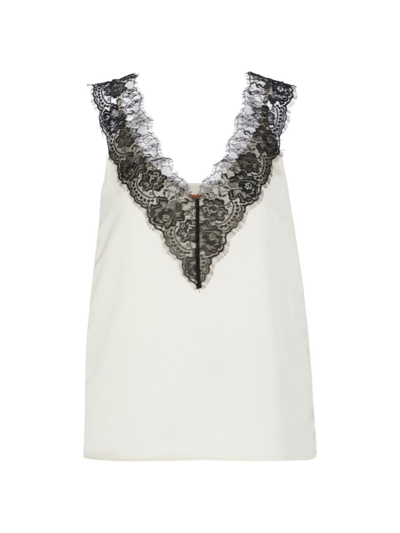 Hugo Boss Sleeveless Top In Heavyweight Satin With Lace Trim In White