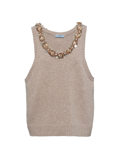 Prada Sleeveless Wool And Cashmere Top In Neutral