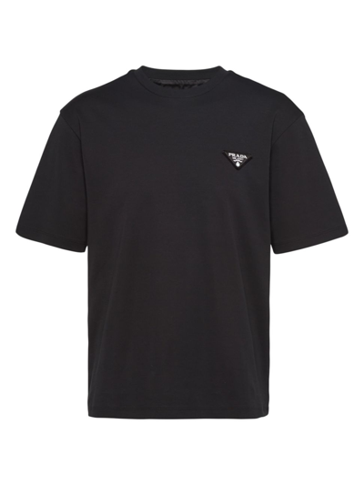 Prada Triangle-logo Cotton T-shirt In Black