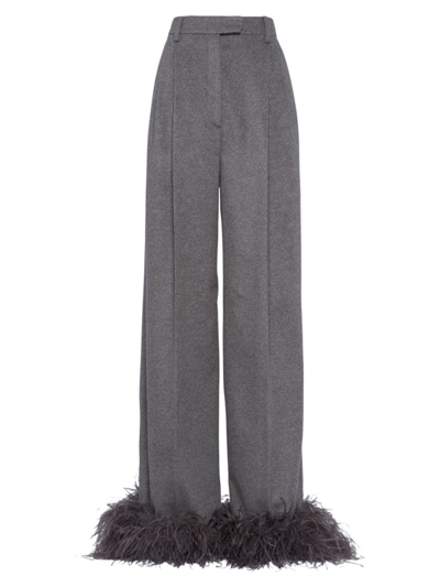 Prada Cashmere Trousers With Feathers In Grey