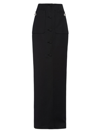 Prada Long Wool Satin Skirt In F0002 Nero