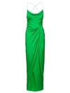 GAUGE81 SHIROI' LONG GREEN DRESS WITH DRAPED NECKLINE AND SPLIT IN SILK WOMAN