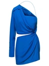 GAUGE81 ARICA' BLUE ONE-SHOULDER DRAPED MINI DRESS WITH CUT-OUT DETAIL IN SILK