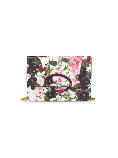 Oscar De La Renta Hollyhocks Printed O Pochette In White Multi