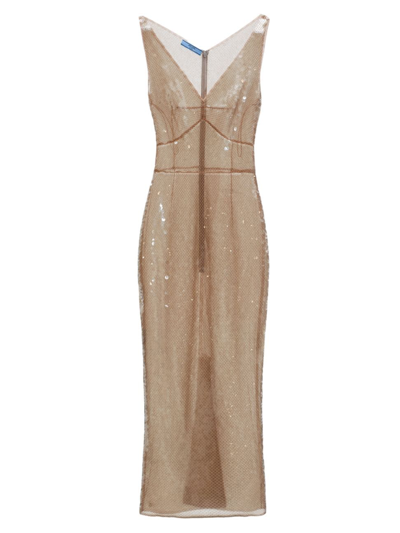 Prada Embroidered Tulle Dress In Beige