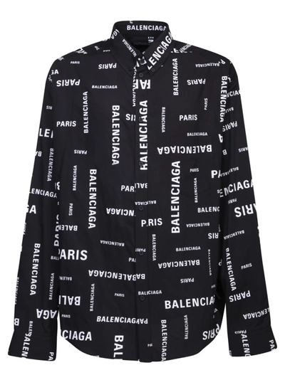 Balenciaga All-over Logo Shirt In Black