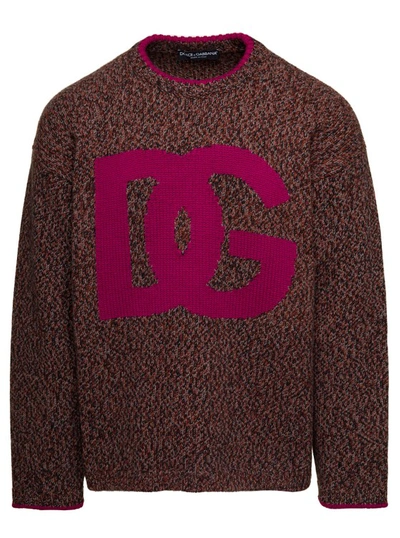 Dolce & Gabbana Logo Intarsia Wool Jumper In Multicolor