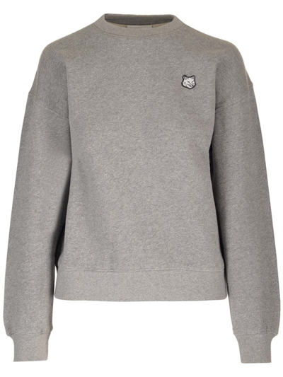 Maison Kitsuné Gray Sweatshirt With Fox Patch In Grey
