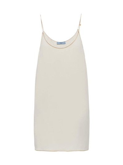 Prada Sablé Logo-charm Woven Mini Dress In Beige
