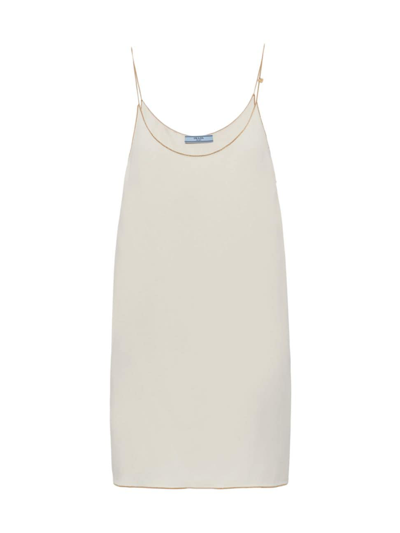 Prada Sablé Logo-charm Woven Mini Dress In Natural