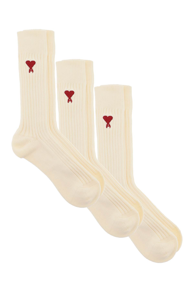 Ami Alexandre Mattiussi Ami De Coeur Socks Tri Pack In White