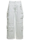 ICON DENIM ROSALIA' WHITE LOW WAISTED CARGO JEANS WITH PATCH POCKETS IN COTTON DENIM