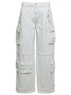 Icon Denim Rosalia White Low Waisted Cargo Jeans With Patch Pockets In Cotton Denim Woman In White