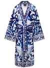 DOLCE & GABBANA MULTICOLOR KIMONO BATHROBE WITH ALL-OVER BLU MEDITERRANEO PRINT IN COTTON