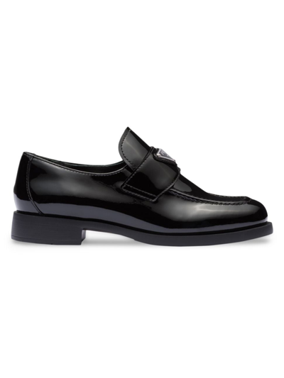Prada Triangle-logo Patent-leather Loafers In Black