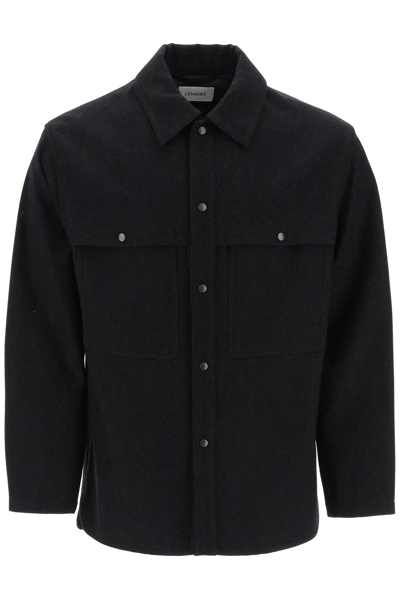 Lemaire Storm-flap Wool-blend Twill Overshirt In Grey