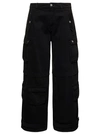 ICON DENIM ROSALIA' BLACK LOW WAISTED CARGO JEANS WITH PATCH POCKETS IN COTTON DENIM