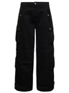 Icon Denim Rosalia Black Low Waisted Cargo Jeans With Patch Pockets In Cotton Denim Woman In Black