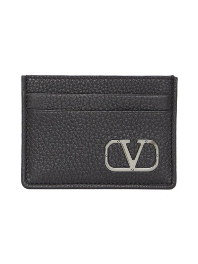 Valentino Garavani Vlogo Type Leather Cardholder In Grey
