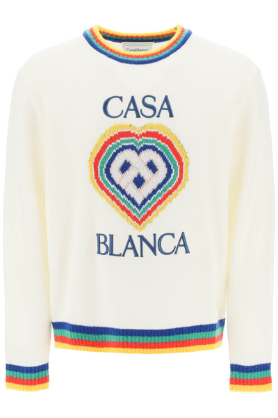 Casablanca Heart Logo Cotton Knit Sweater In White